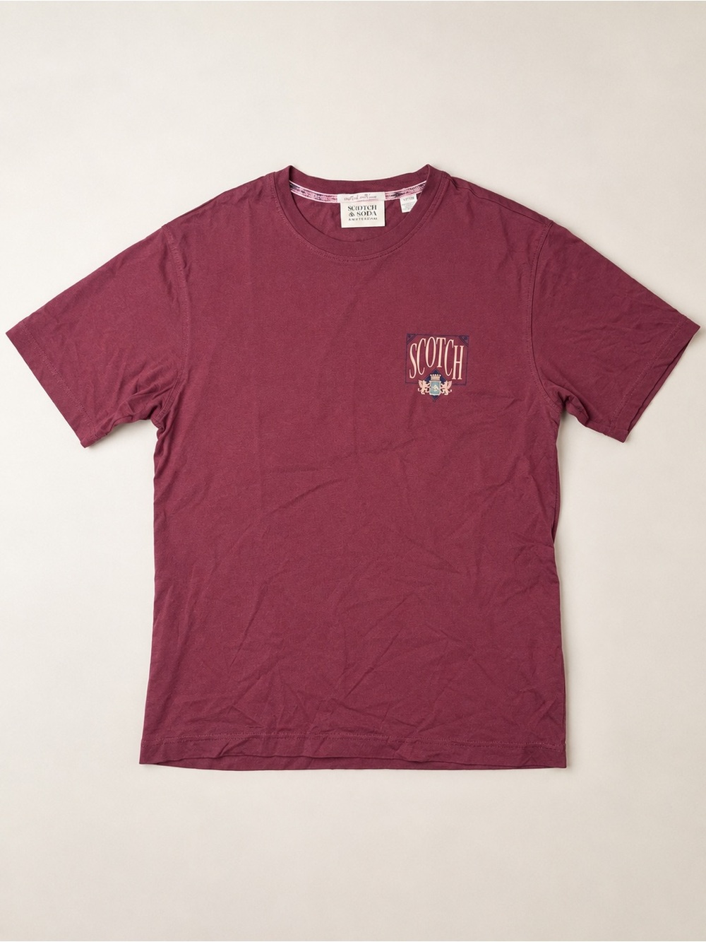 Scotch & Soda Amsterdam Graphic Logo T-Shirt Men’s Small Burgundy Short Sleeve